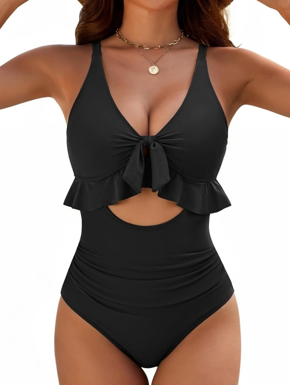 NWT Black Ruffle Keyhole One-Piece Swimsuit Size XL